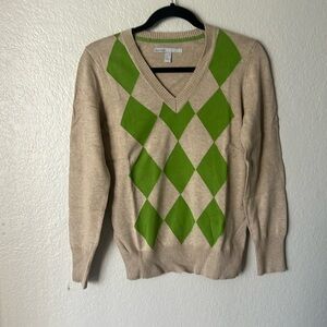 NWOT Old Navy Medium Tan Green Argyle Diamond Sweater